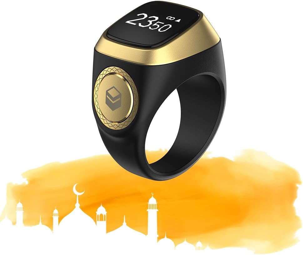 Smart Tasbih Zikr Ring- Muslim Prayer- Prayer timing reminder- OLED display- Tasbih Counter- Smart Ring- Wearable Technology links with iQibla app- Waterproof Black